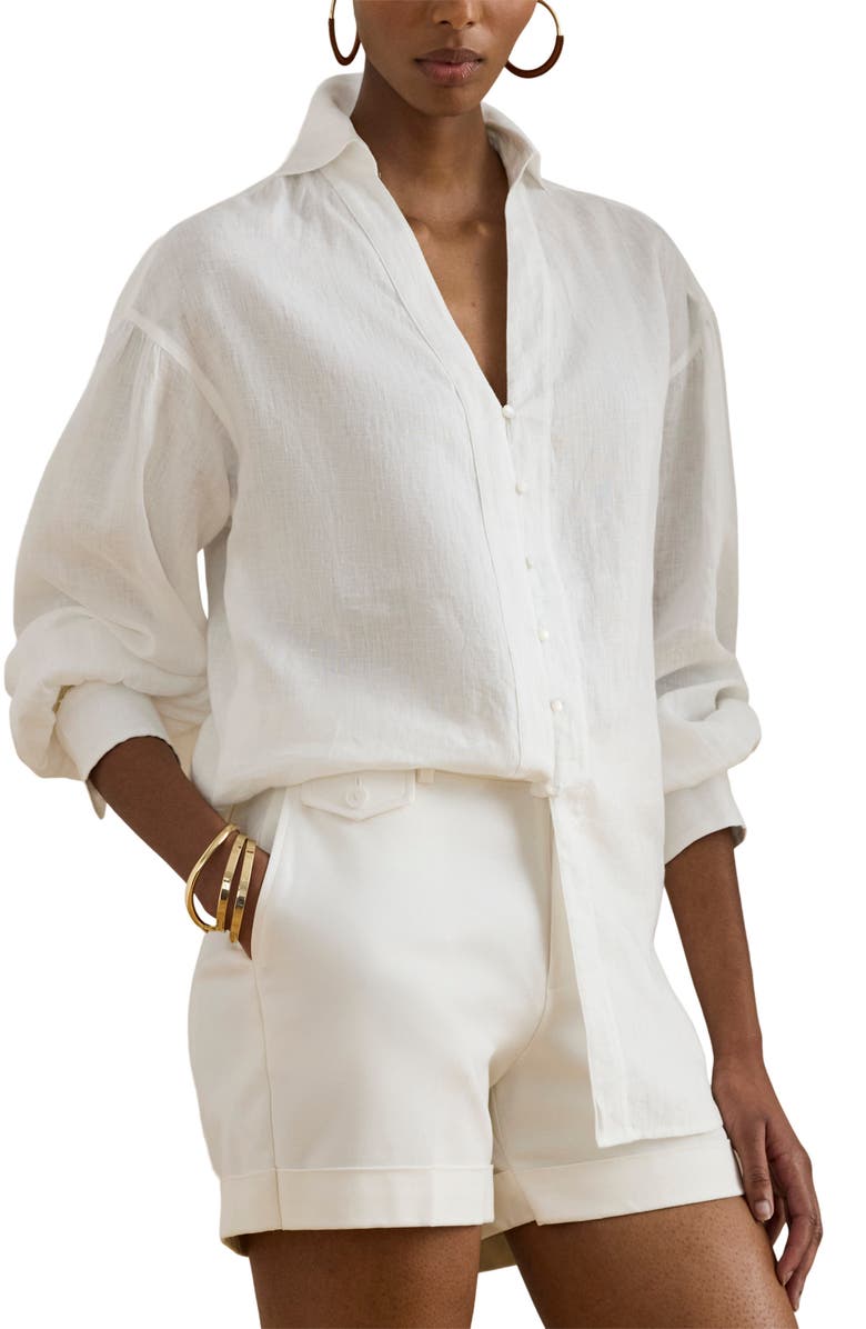 Lauren Ralph Lauren Relaxed Fit Linen Button-Up Shirt, Main, color, White