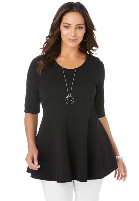 Stretch Cotton Peplum Tunic (Plus)