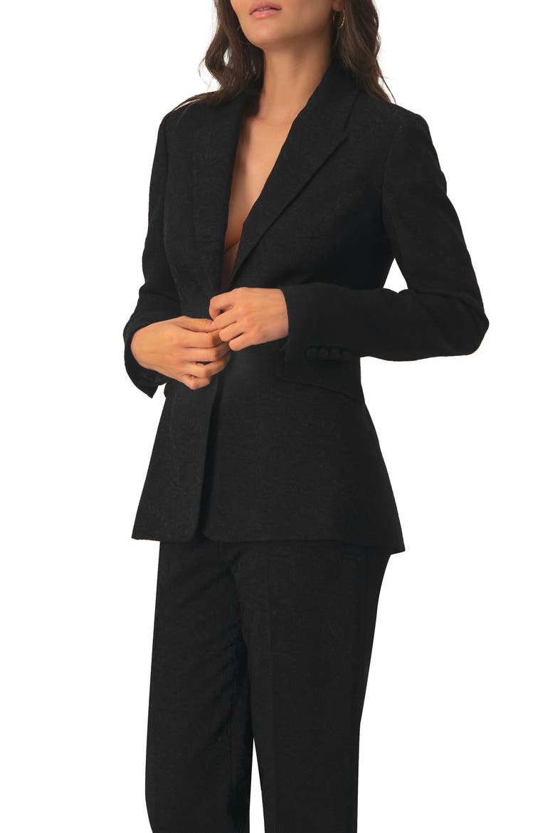 Blazer with Pockets and Floral Accessory, Alternate, color, Black