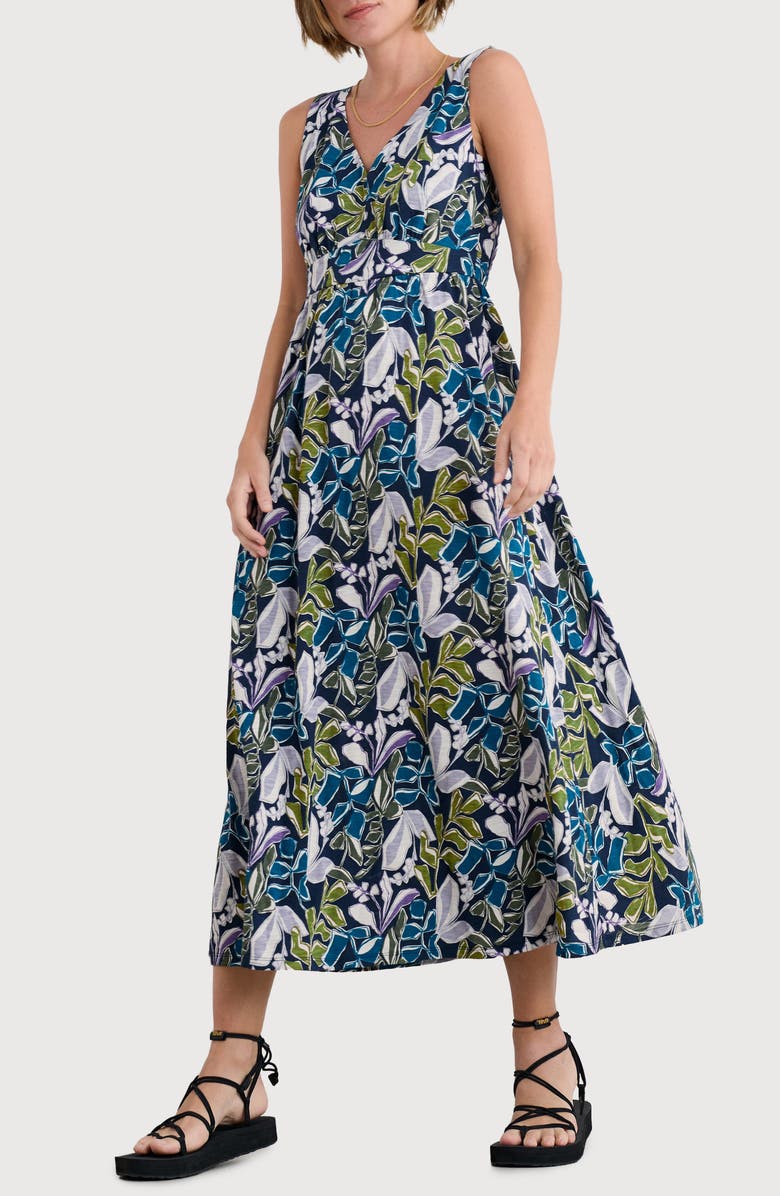 Seasalt Cornwall Polmanter Sleeveless Organic Cotton Jersey Maxi Dress, Main, color, Linear Leaves Maritime