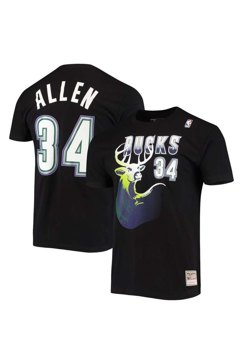Men's Mitchell & Ness Ray Allen Black Milwaukee Bucks Hardwood Classics Stitch Name & Number T-Shirt, Alternate, color, Black