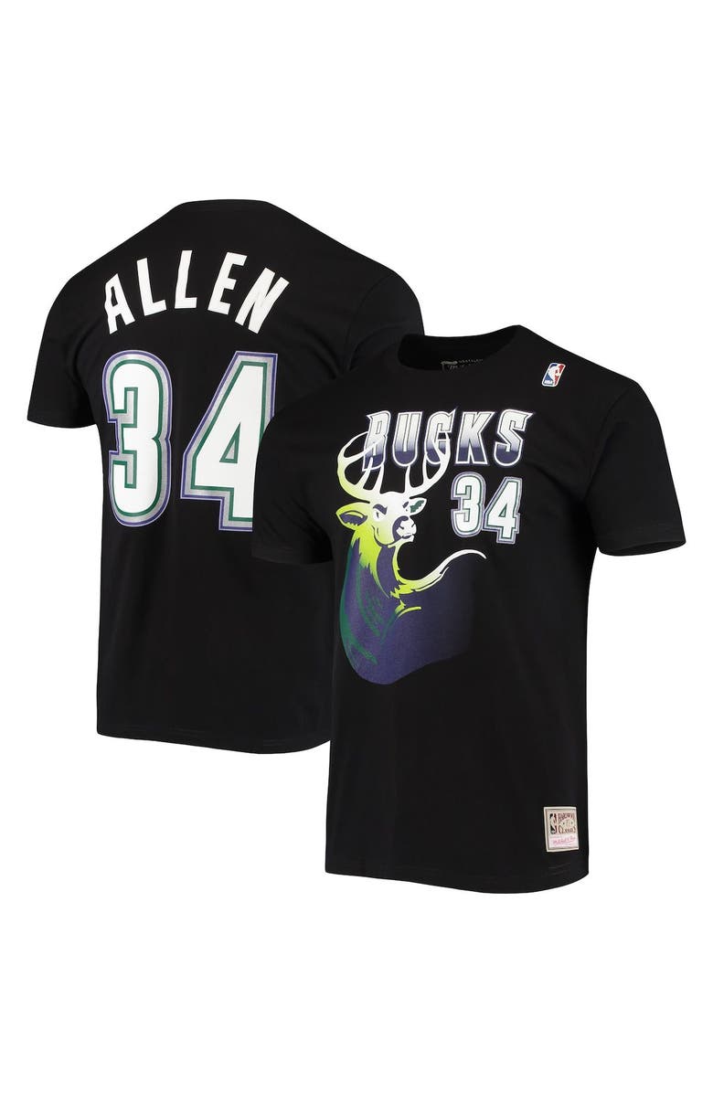 Mitchell & Ness Men's Mitchell & Ness Ray Allen Black Milwaukee Bucks Hardwood Classics Stitch Name & Number T-Shirt, Alternate, color, Black