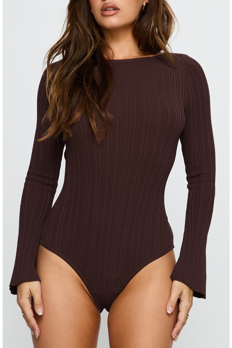 Mayok Open Back Rib Bodysuit, Alternate, color, BROWN