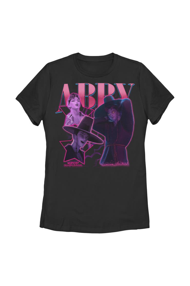 Womens KPop Demon Hunters Abby Saja Collage T Shirt, Main, color, Black