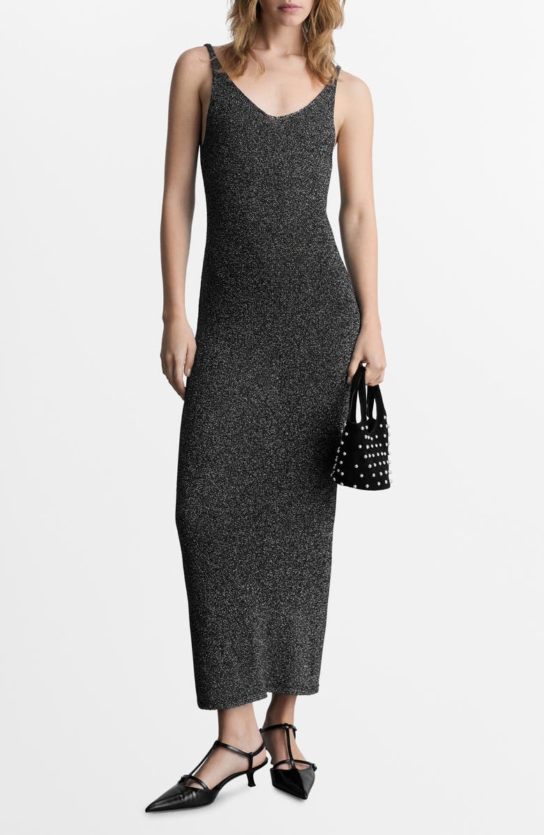 MANGO Metallic Knit Dress, Main, color, 