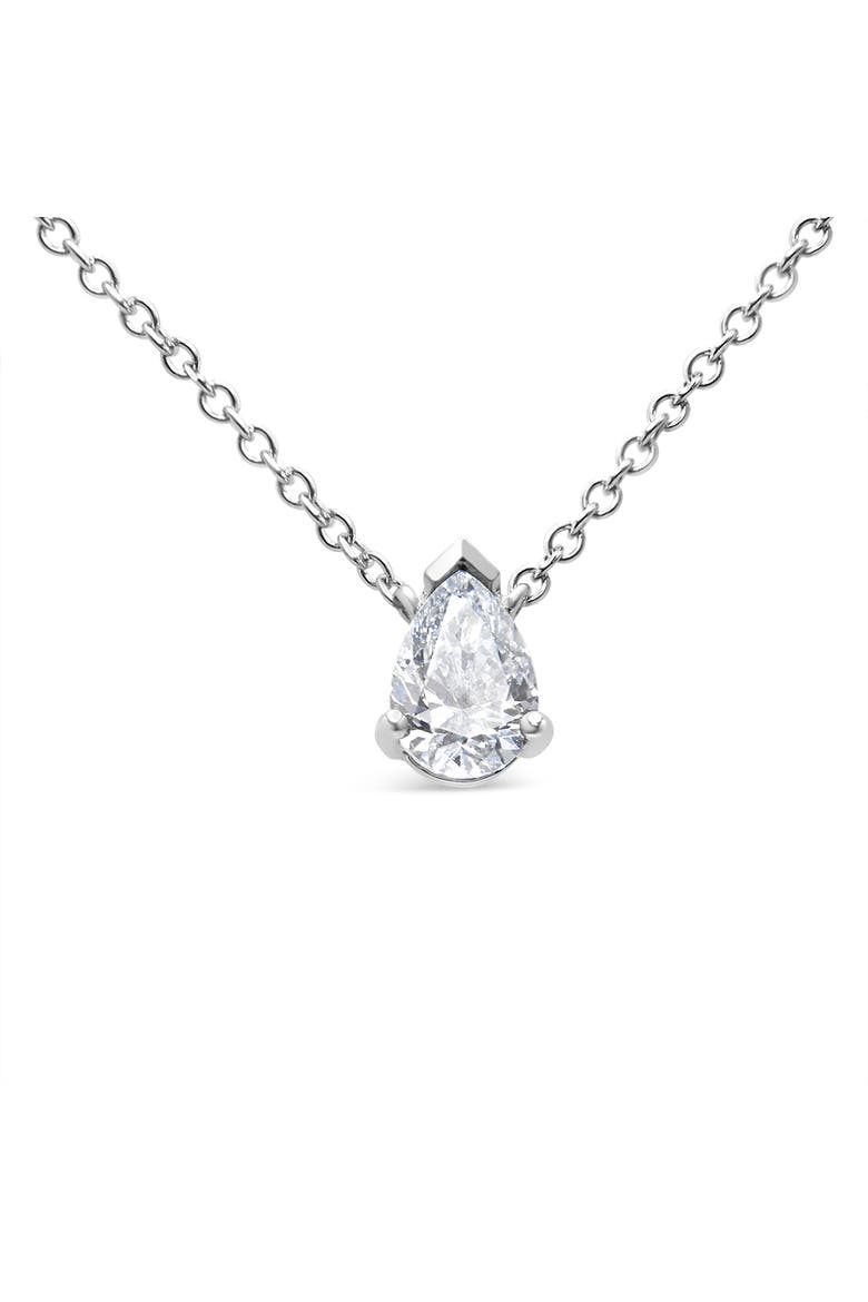 AGS Certified 14K White Gold 1/2 Cttw Diamond Pear Pendant Necklace, Main, color, White