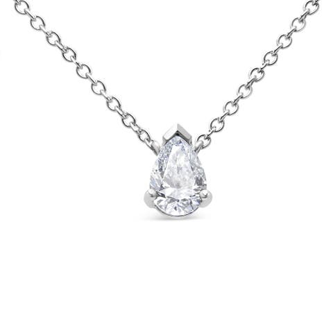 AGS Certified 14K White Gold 1/2 Cttw Diamond Pear Pendant Necklace