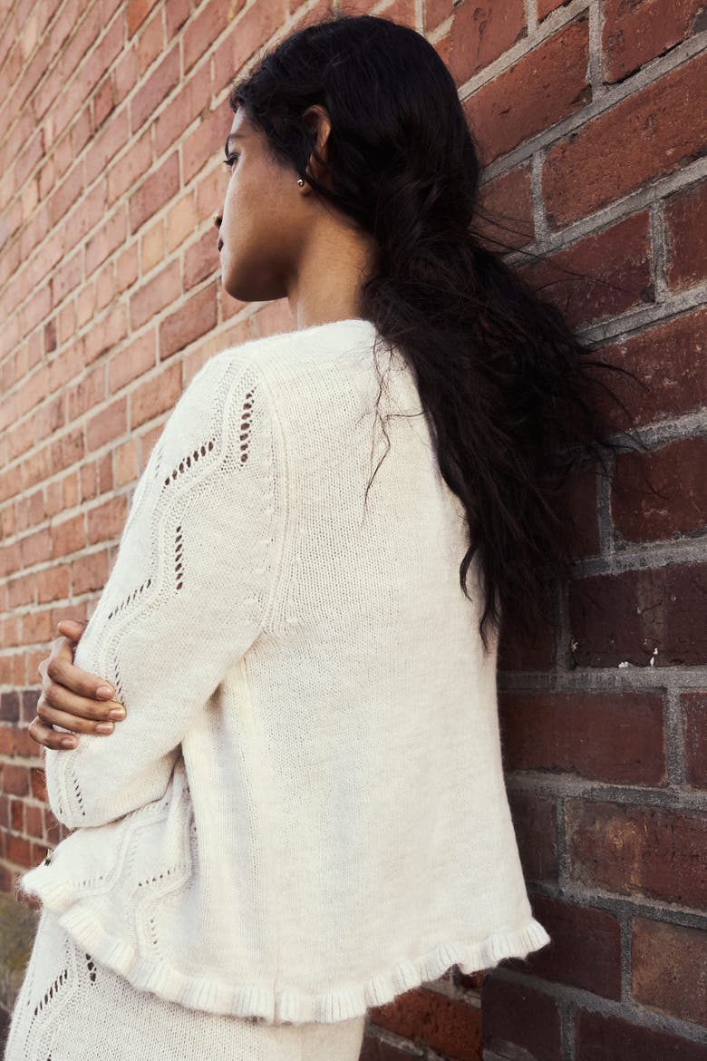 Pointelle-knit Cardigan, Alternate, color, Light beige