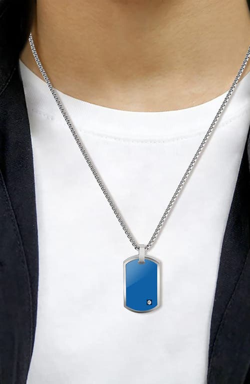 Geoffrey Beene Stainless Steel Cubic Zirconia Dog Tag Pendant Necklace