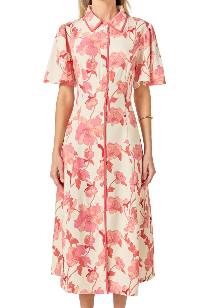 Print Midi Shirtdress, Alternate, color, PINK/ CREAM