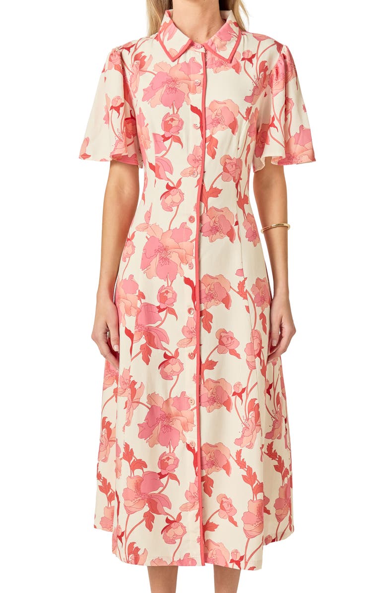 English Factory Print Midi Shirtdress, Alternate, color, Pink/ Cream