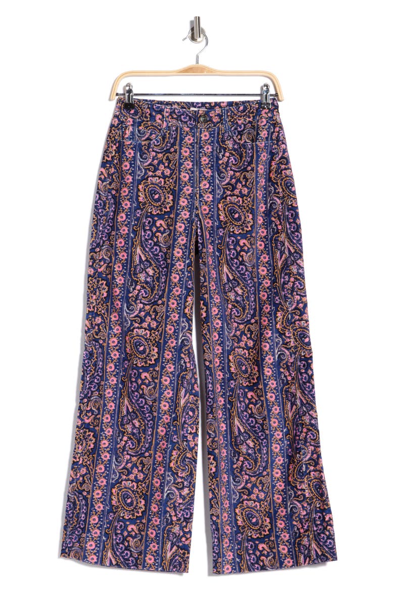Betsy Paisley Velveteen High Waist Wide Leg Pants, Main, color, INDIGO MULTI