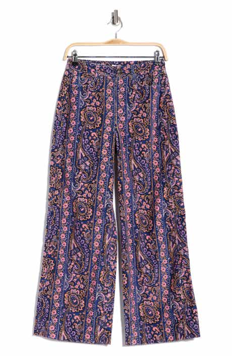Betsy Paisley Velveteen High Waist Wide Leg Pants