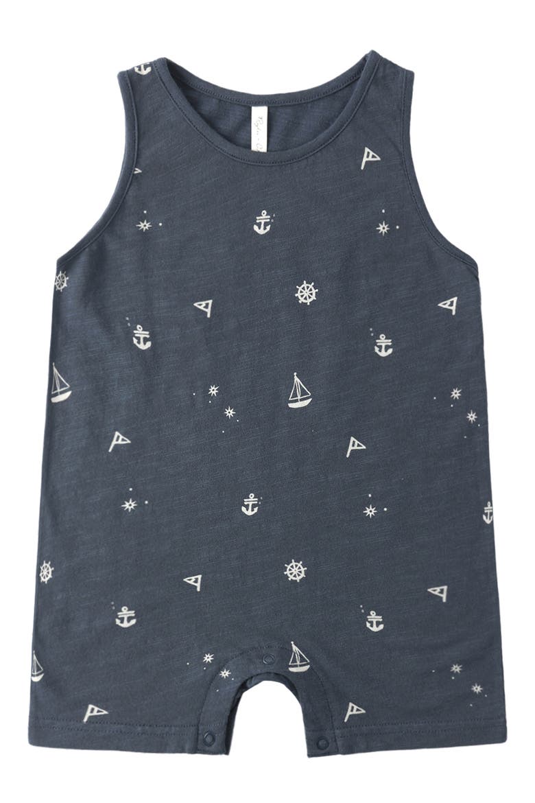 Maritime Print Cotton Romper, Main, color, NAVY