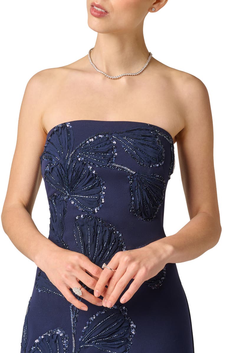 Aidan Mattox Sequin Strapless Crepe Gown, Alternate, color, Dark Navy