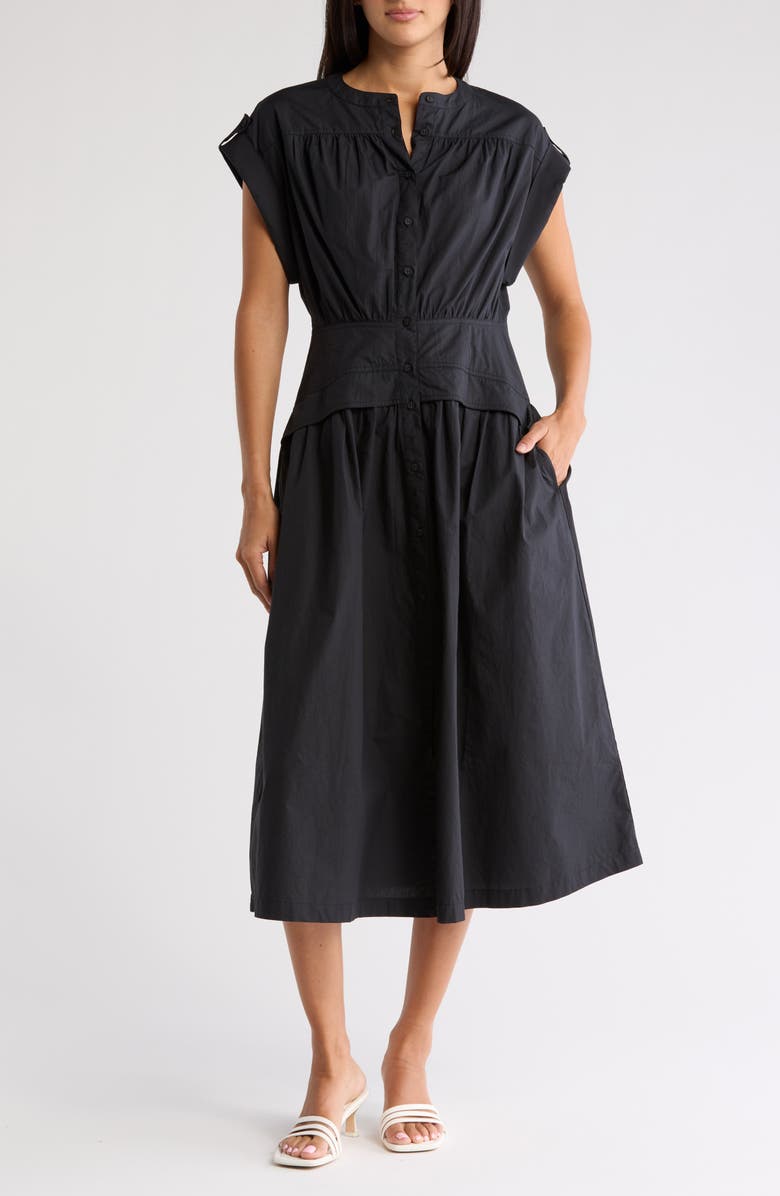 AREA STARS Cuffed Cap Sleeve Cotton Shirtdress, Main, color, 