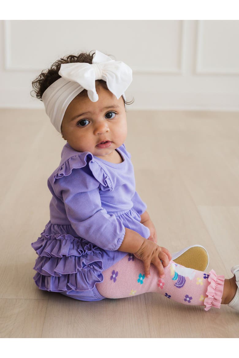 Long Sleeve Flutter Bubble Romper, Alternate, color, Wisteria Purple