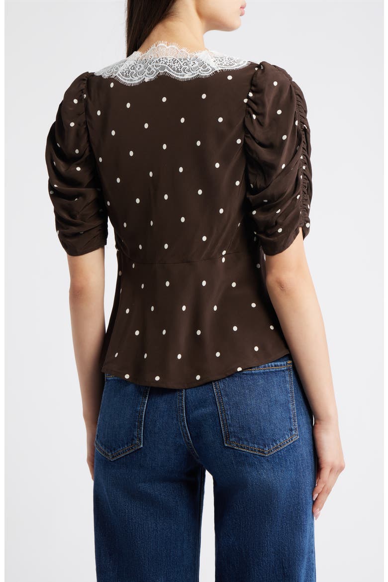 Lazara Lace Trim Polka Dot Top, Alternate, color, COCOA POLKA DOTS