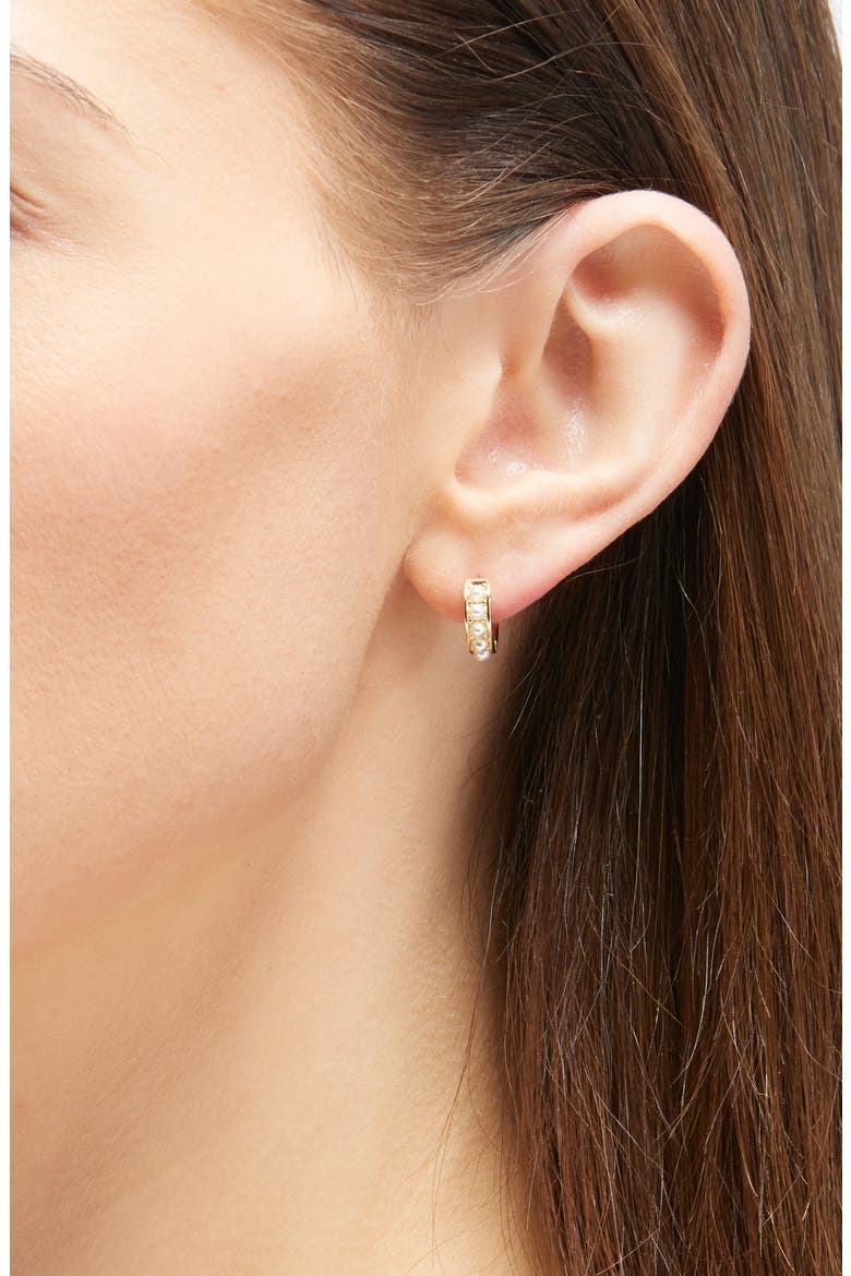 Set of 2 Faux Pearl Stud & Huggie Hoop Earrings, Alternate, color, GOLD/ PEARL