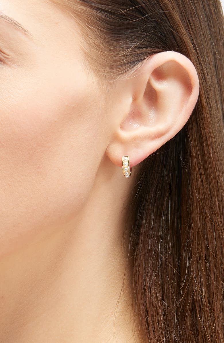 AllSaints Set of 2 Faux Pearl Stud & Huggie Hoop Earrings, Alternate, color, Gold/ Pearl