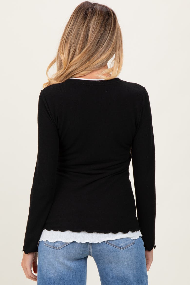 Ribbed Long Sleeve Twofer Top, Alternate, color, Black