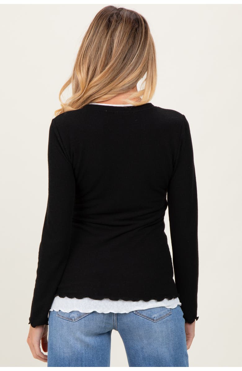 PinkBlush Ribbed Long Sleeve Twofer Top, Alternate, color, Black