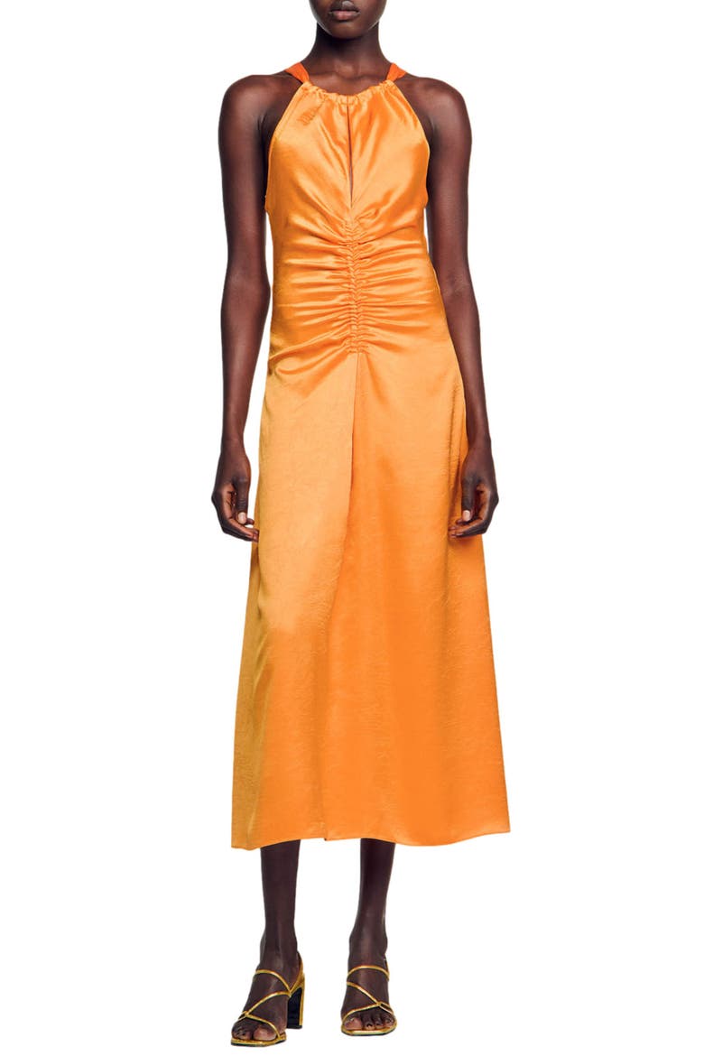 Courtney Satin Midi Dress, Main, color, ORANGE