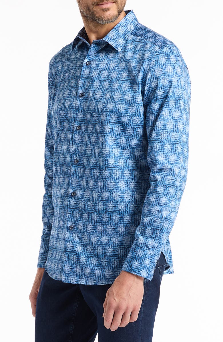 Robert Graham Warlow Cotton Button-Up Shirt, Alternate, color, Blue