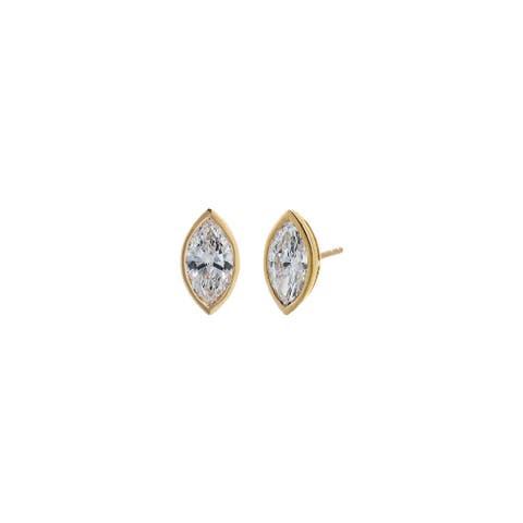 Lab Grown Diamond Marquise Bezel Stud Earring 14K