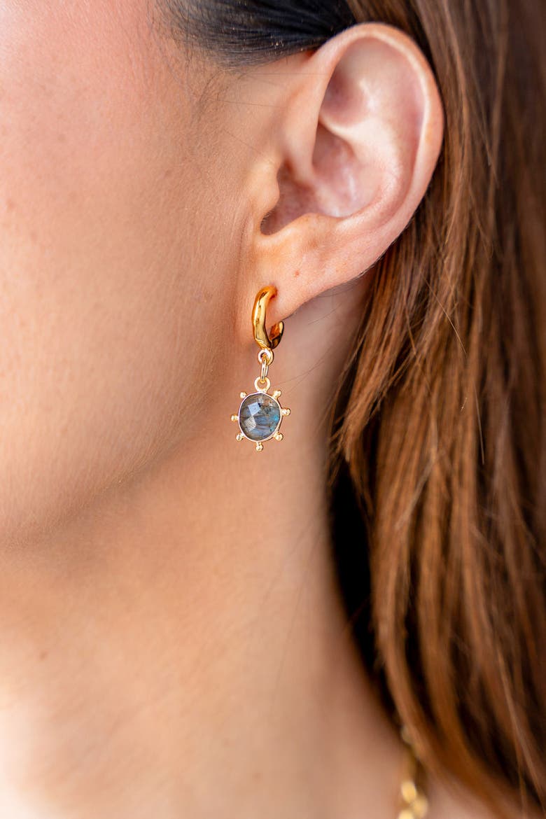 Labradorite Charm Hoop Earrings, Alternate, color, Gold