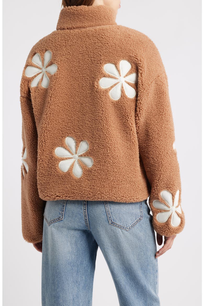 Flower Patch Faux Shearling Jacket, Alternate, color, BEIGE IVORY COMBO