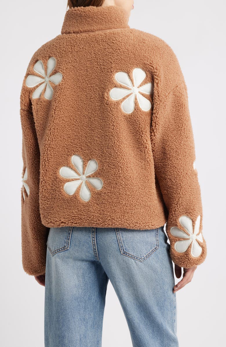 Thread & Supply Flower Patch Faux Shearling Jacket, Alternate, color, Beige Ivory Combo