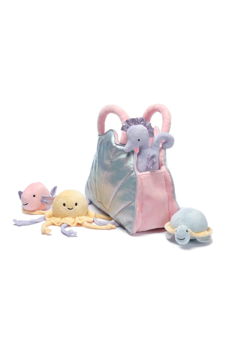 Lambs & Ivy Interactive Aquatic/Sea Shell Plush with Stuffed Animal Toys, Alternate, color, Teal Multi