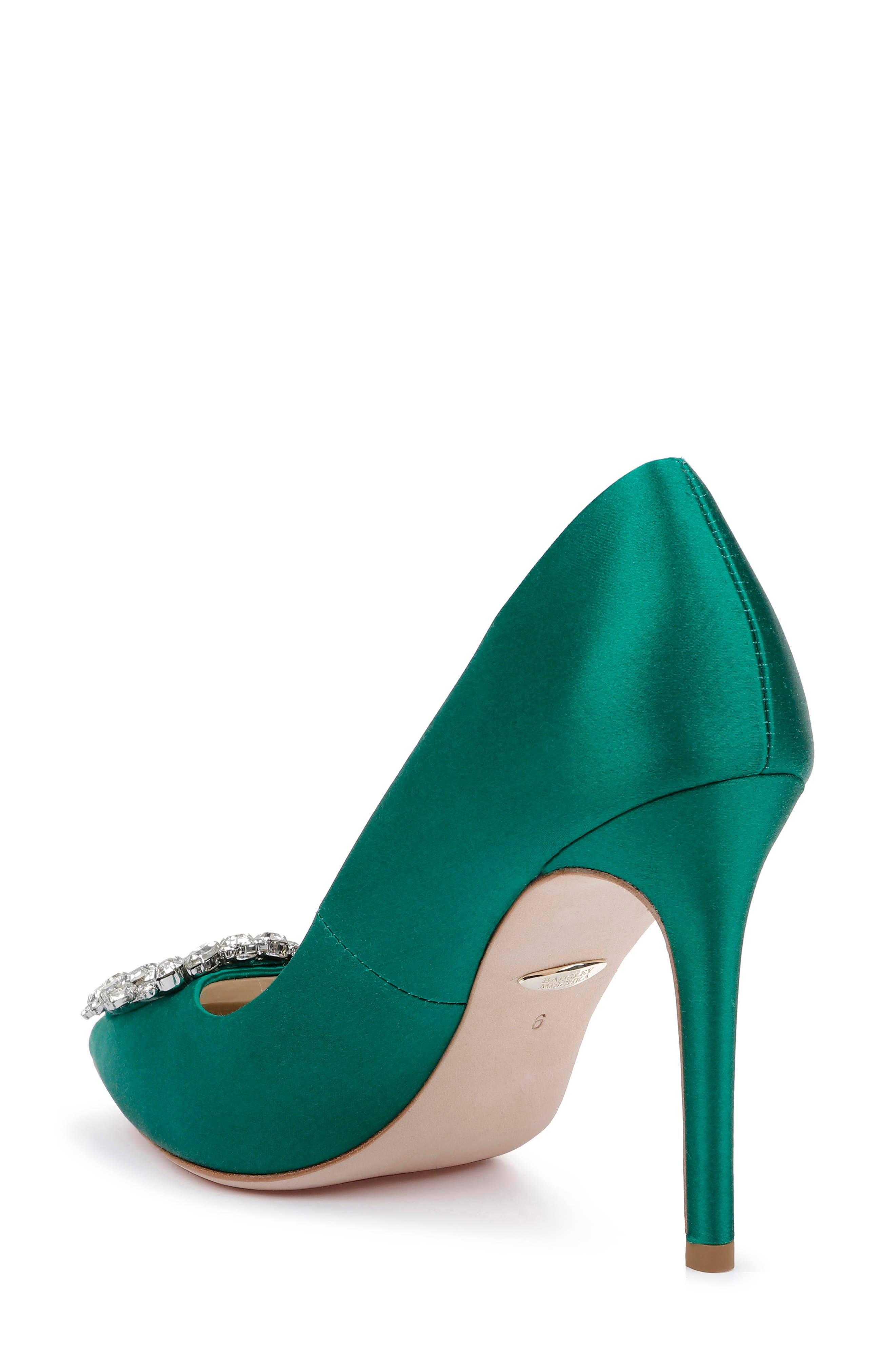Badgley Mischka Collection Cher Crystal Embellished Pump, Alternate, color, Emrld Satn