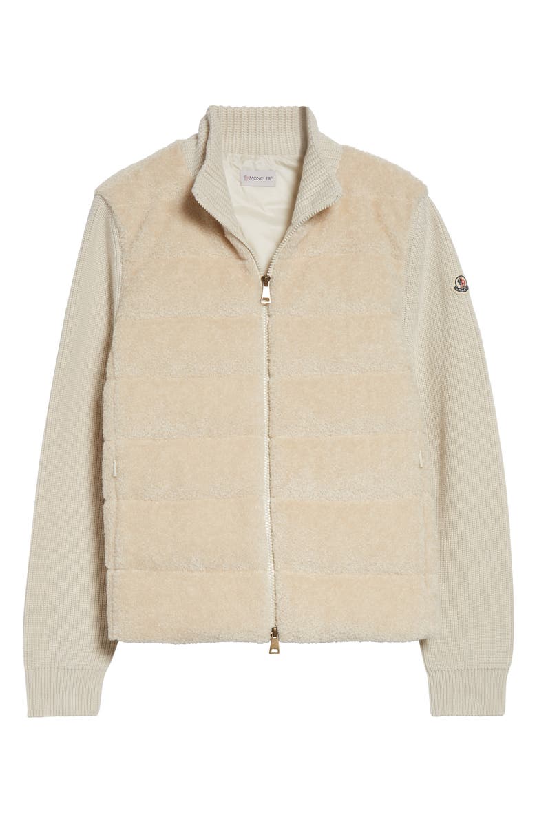 Moncler Teddy & Merino Wool Down Zip Cardigan, Main, color, Ivory