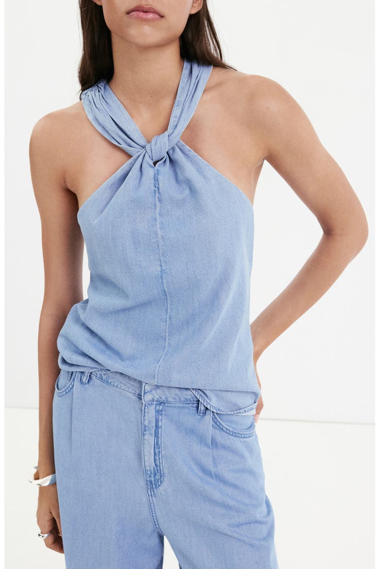 Crossed Strap Denim Top, Main, color, LIGHT BLUE