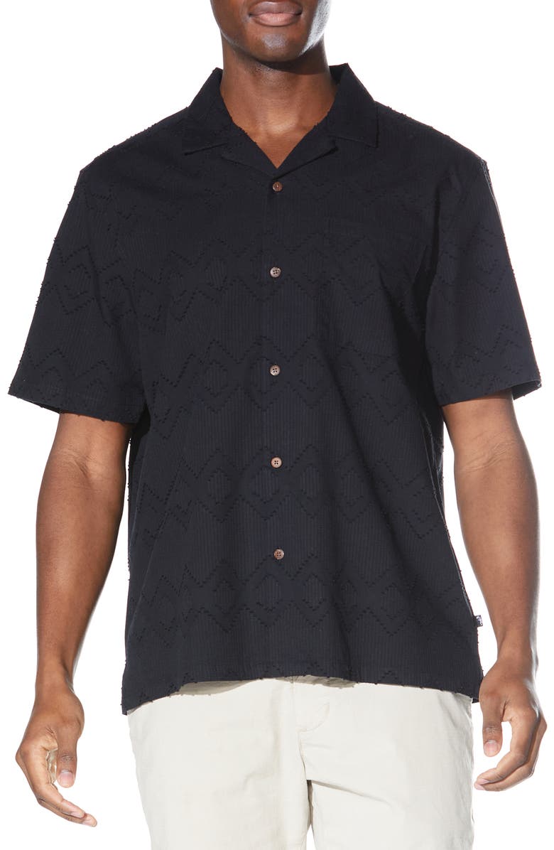 Civil Society Relaxed Fit Cotton Jacquard Resort Shirt, Main, color, Black