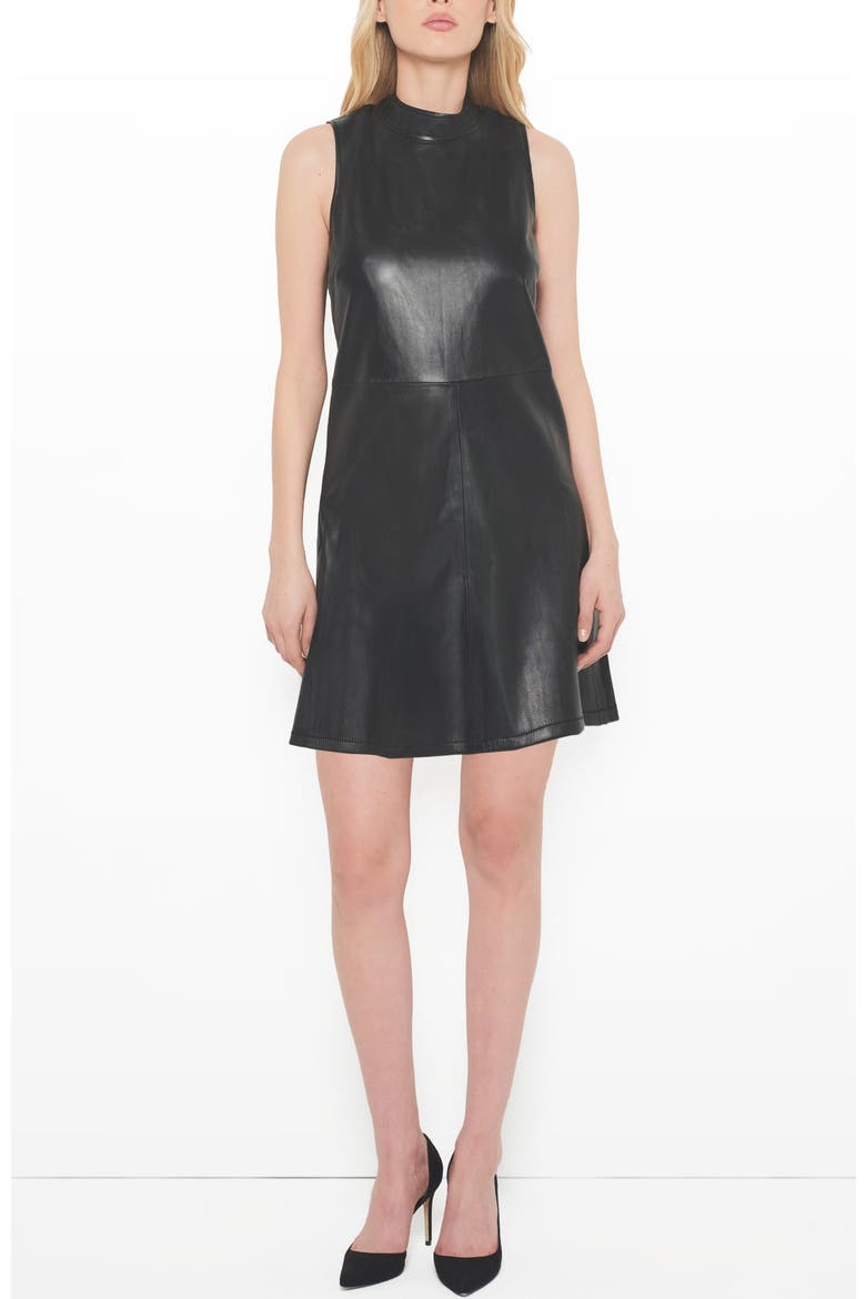 Crawford Upcycled Leather Dress, Main, color, Black