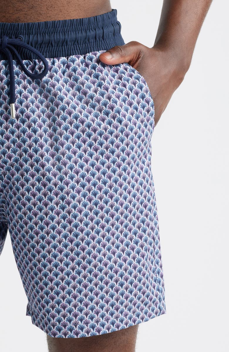 Stone Rose Geo Palm Print Swim Trunks, Alternate, color, Lavender