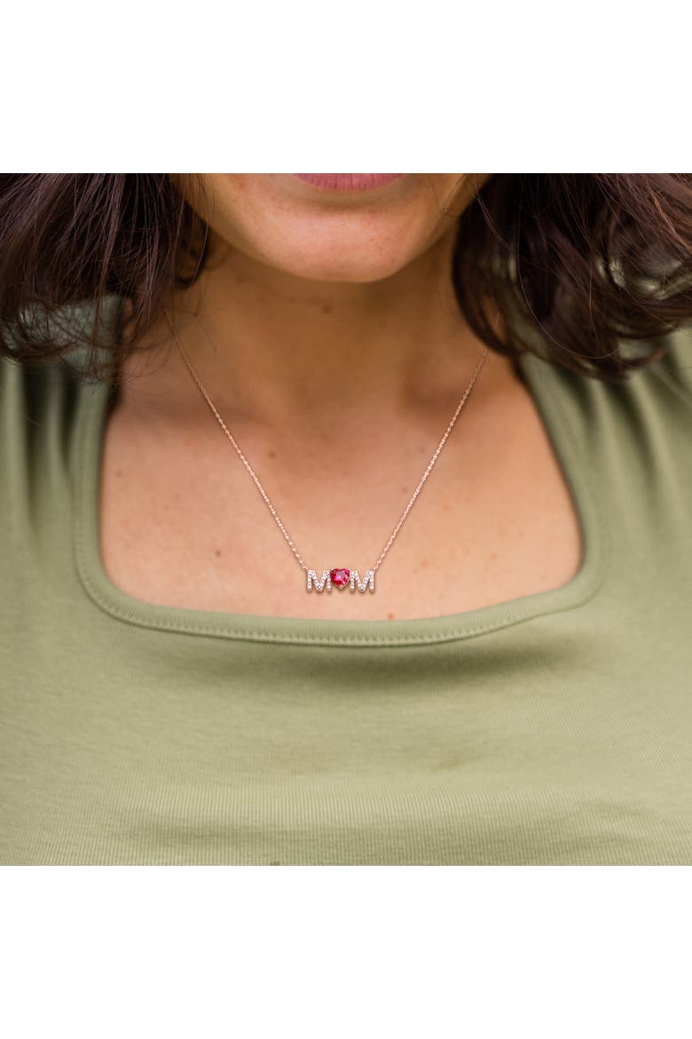 Lab-Created Gemstones & Diamond "MOM" Necklace, Alternate, color, Ruby/Rose-Plated