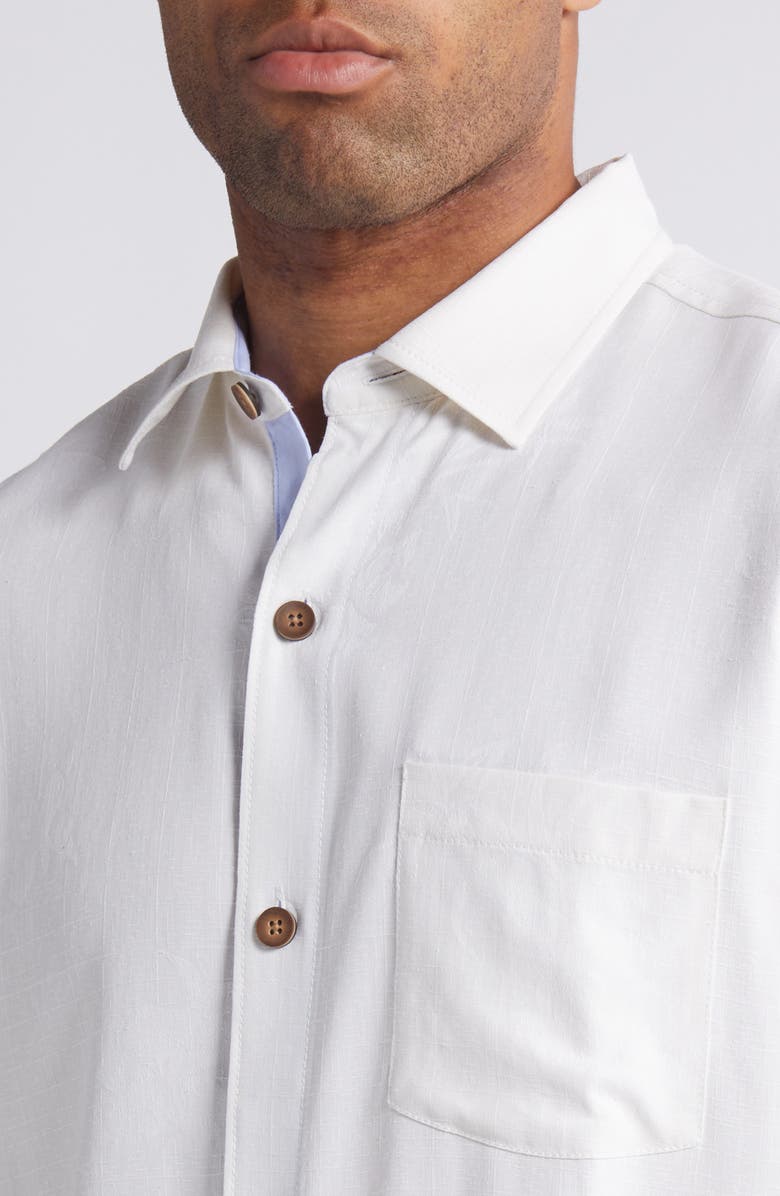 Tommy Bahama Isle of Tiki Embroidered Short Sleeve Silk Graphic Button-Up Shirt, Alternate, color, Continental