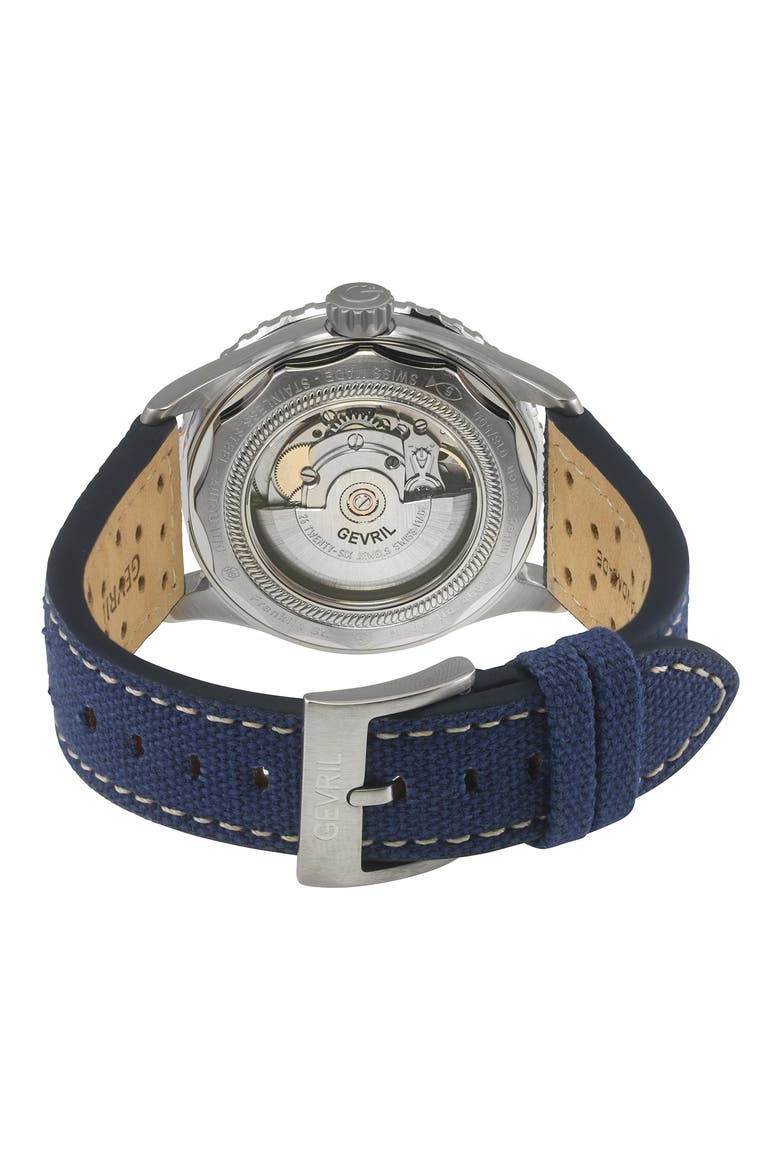 Franklin Automatic Leather & Canvas Strap Watch, 40mm, Alternate, color, BLUE