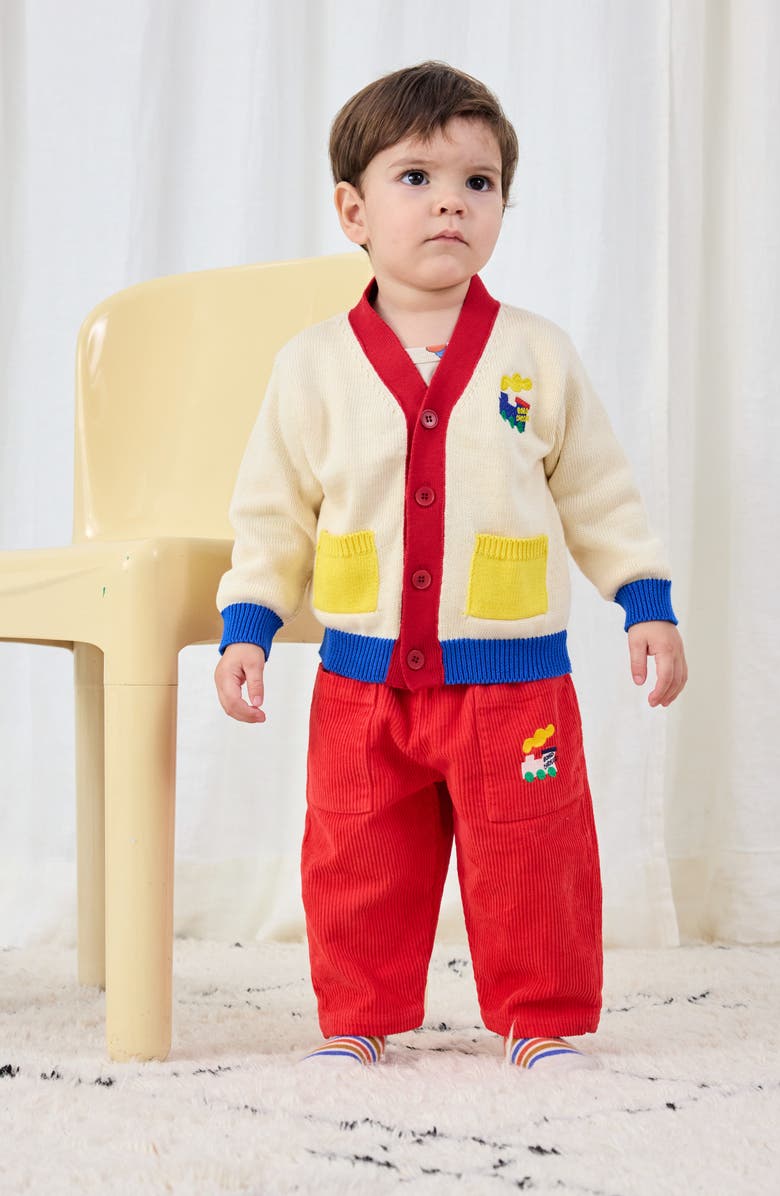 Bobo Choses Choo Choo Colorblock Organic Cotton Cardigan, Alternate, color, Off White