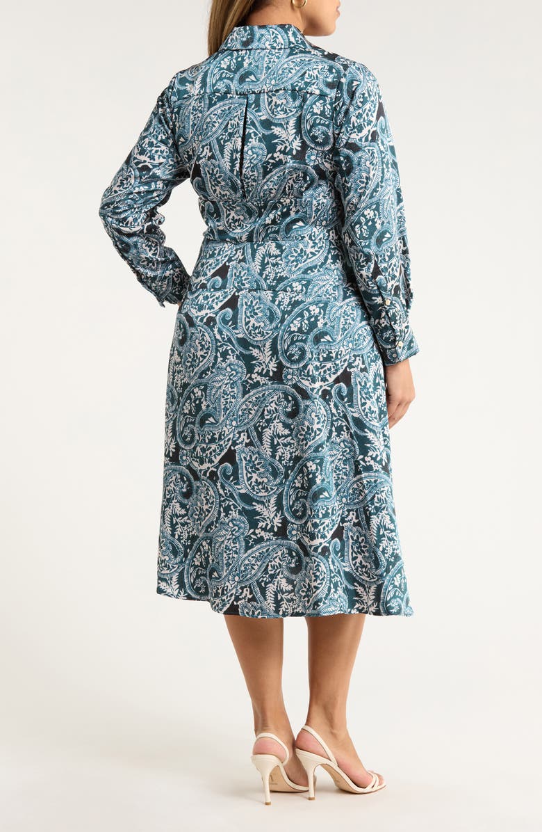 Tahari ASL Tie Belt Matte Satin Shirtdress, Alternate, color, Teal