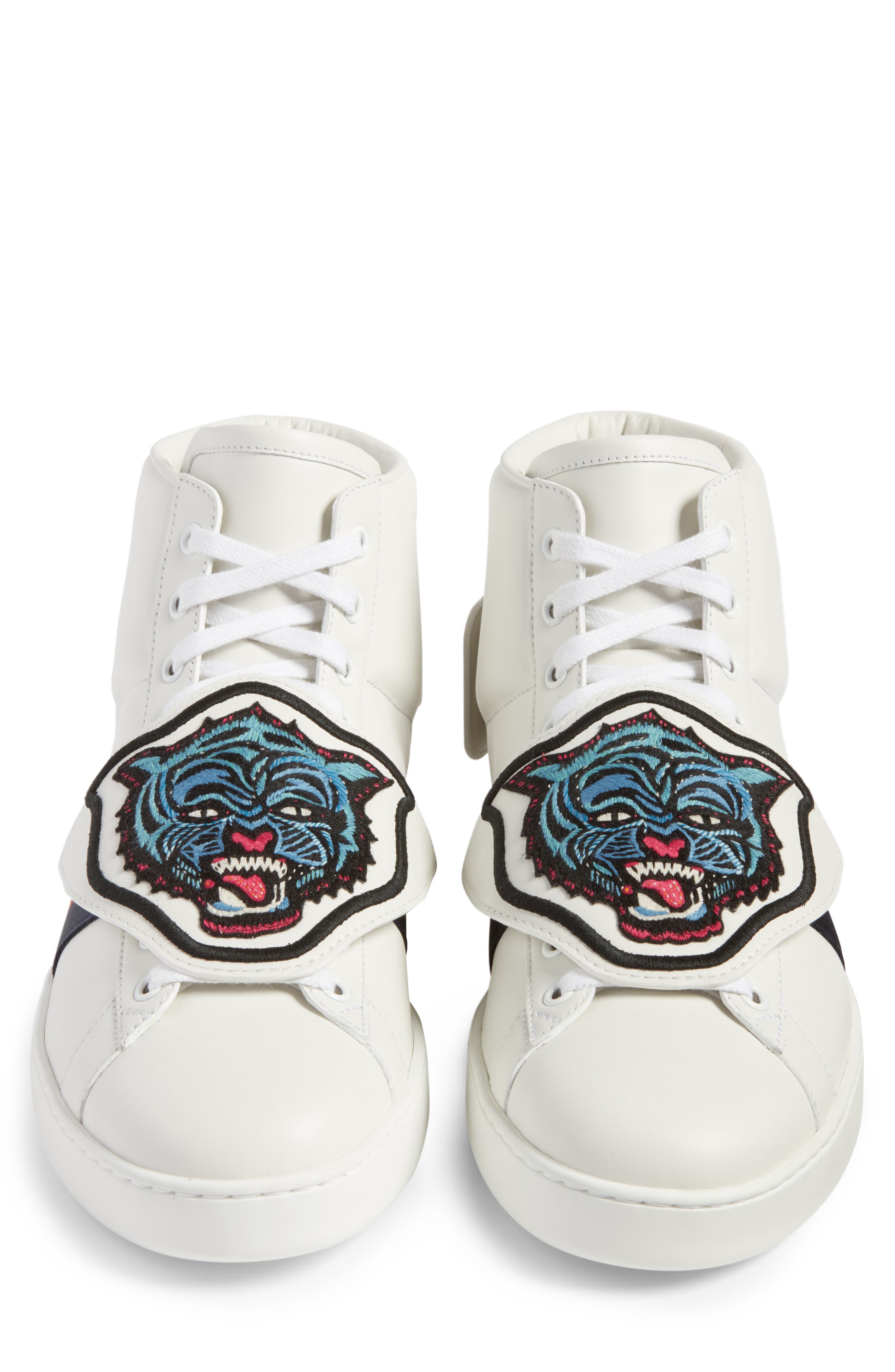Gucci New Ace Jaguar Embroidered Patch High Top Sneaker, Alternate, color, 