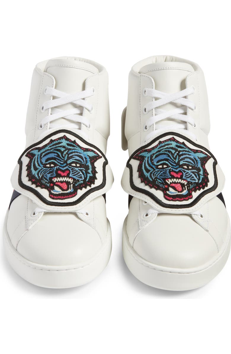 Gucci New Ace Jaguar Embroidered Patch High Top Sneaker, Alternate, color,