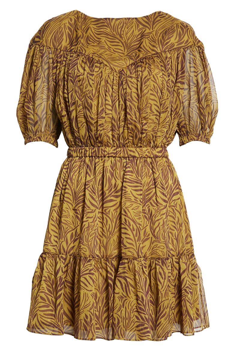 Mairley Leaf Print Ruffle Hem Dress, Alternate, color, MID YELLOW