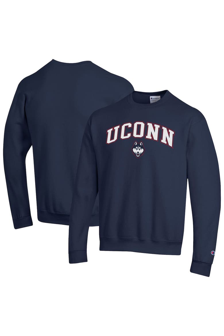Men's Champion  Navy UConn Huskies Arch Over Logo Pullover Sweatshirt, Alternate, color, Navy