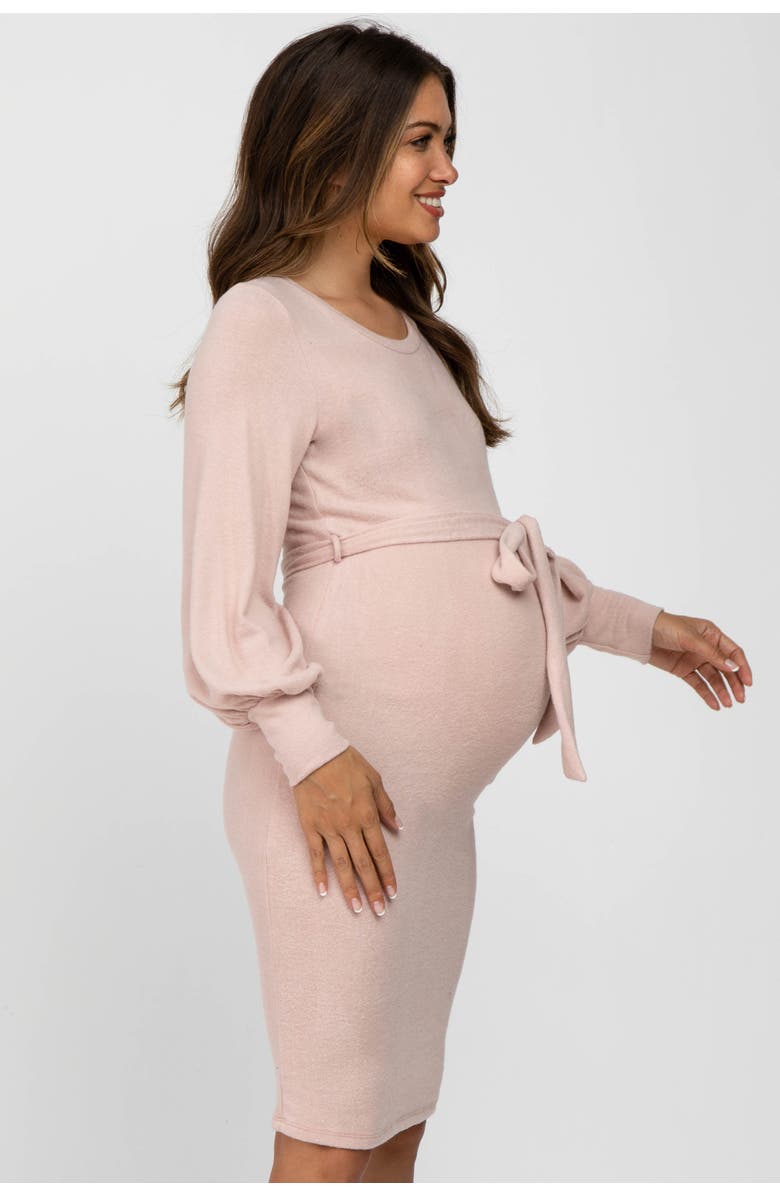 PinkBlush Soft Brushed Waist Tie Bubble Sleeve Dress, Alternate, color, Pink