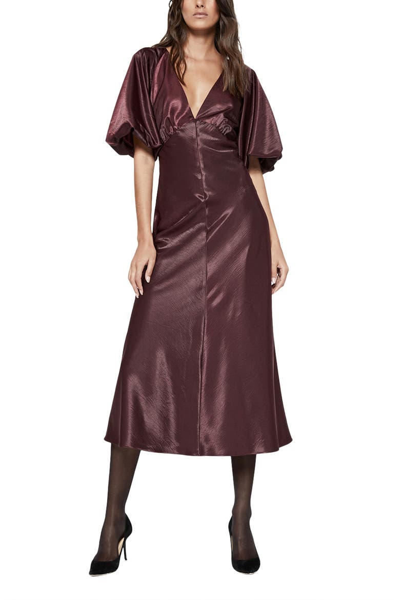 Everleigh Satin Midi Dress, Main, color, BURGUNDY